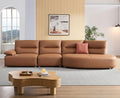 147.24'' Oversied Modern Sectional Curved Shaped Sofa Couch For Living Room,Upholstered 5 Seat Sofa Eco Leather Couch Set,Brown Brown Foam 5 Seat