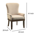Wooden Arm Chair With Wing Back And Trims, Beige And Brown Beige Brown Wood Fabric