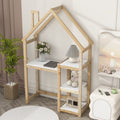 House Shaped Wooden Writing Desk,Kids Study Table,Bookshelf & Toy Storage,Natural Twin Natural American Design Pine