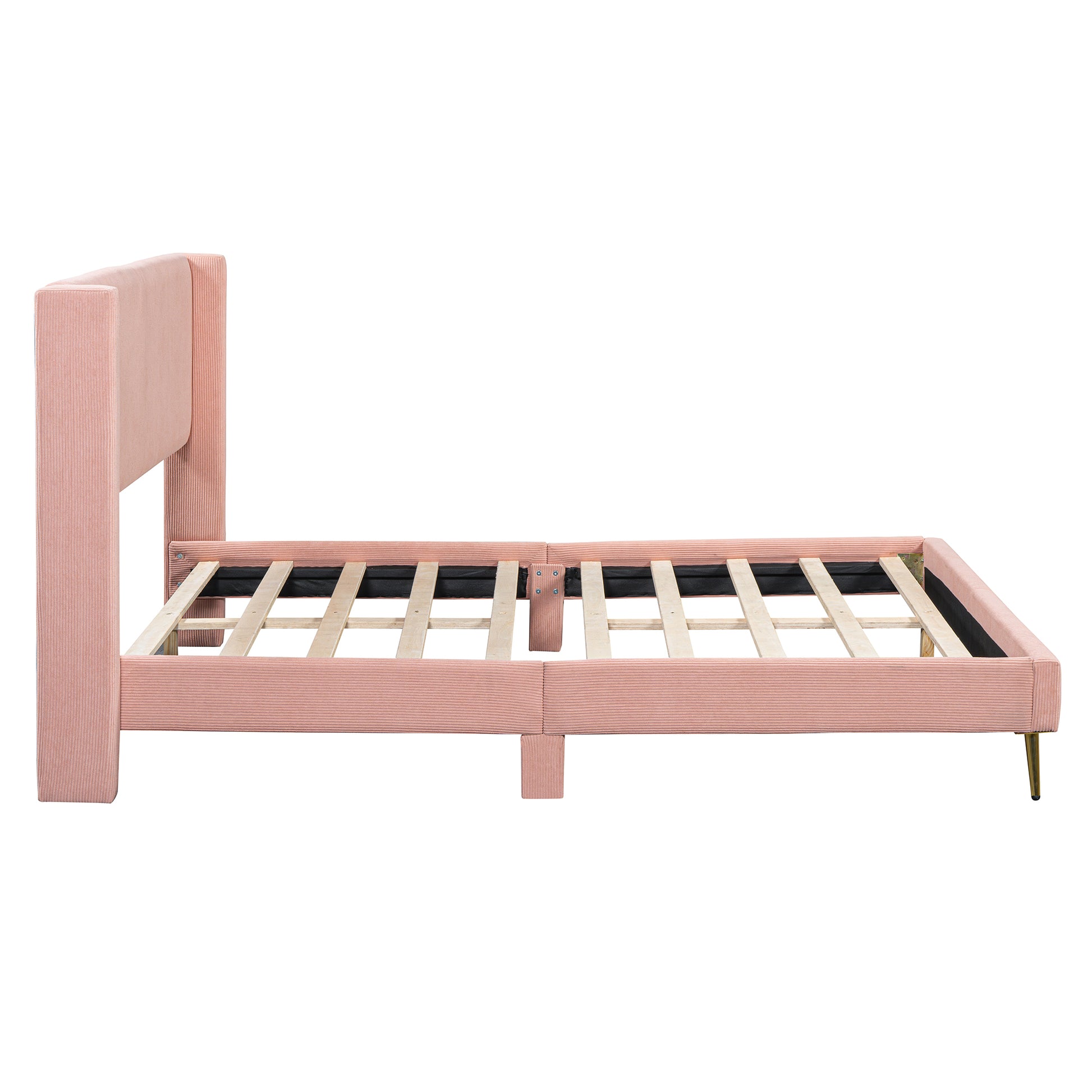 Queen Size Corduroy Platform Bed With Metal Legs, Pink Old Sku:Wf300238Aah Queen Pink Corduroy
