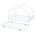 Full Size Metal House Bed With Twin Size Trundle, White Full White Metal