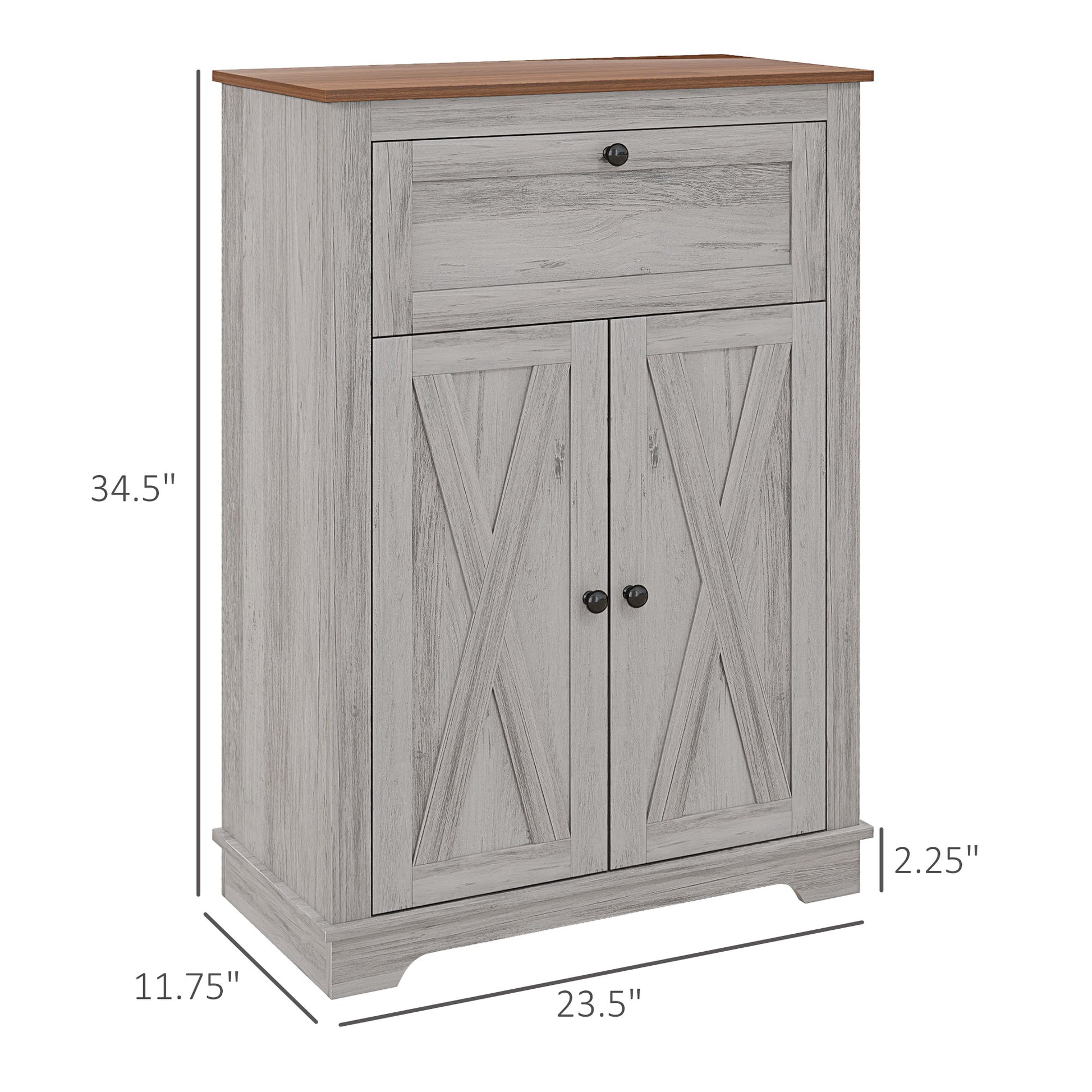 Homcom Farmhouse Barn Door Accent Cabinet, Kitchen Sideboard Storage Cabinet With Double Doors, Drawer, And Adjustable Shelf For Bedroom, Living Room, Light Gray Light Gray Particle Board