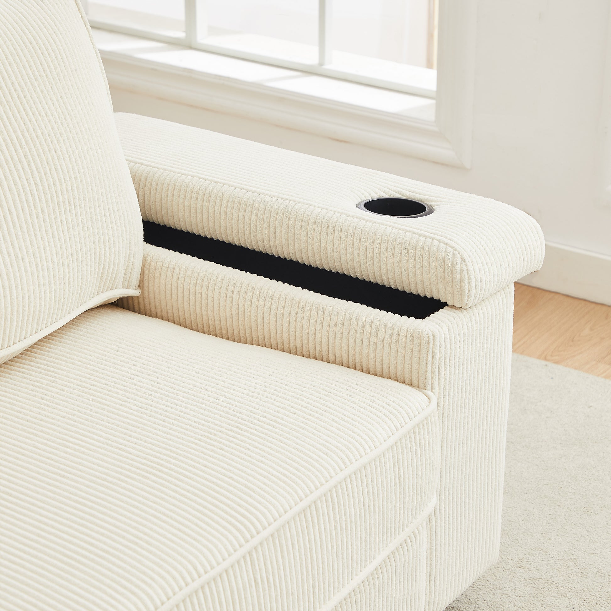 86.5 Inch Sofa Couch Deep Seat Sofa With Two Storage Spaces, T Pyce Charging Portsusb Charging Ports & 2 Cup ,Corduroy 3 Seater Couch, Modern Sofas For Living Room Beige Foam Corduroy 3 Seat