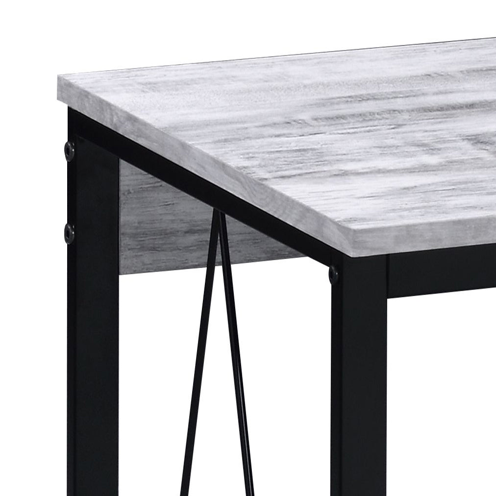 Antique White And Black 35.5" Writing Desk With Metal Sled Base Black Grey Writting Desk Office Industrial,Rustic Rectangular Rectangular Wood Metal Sled