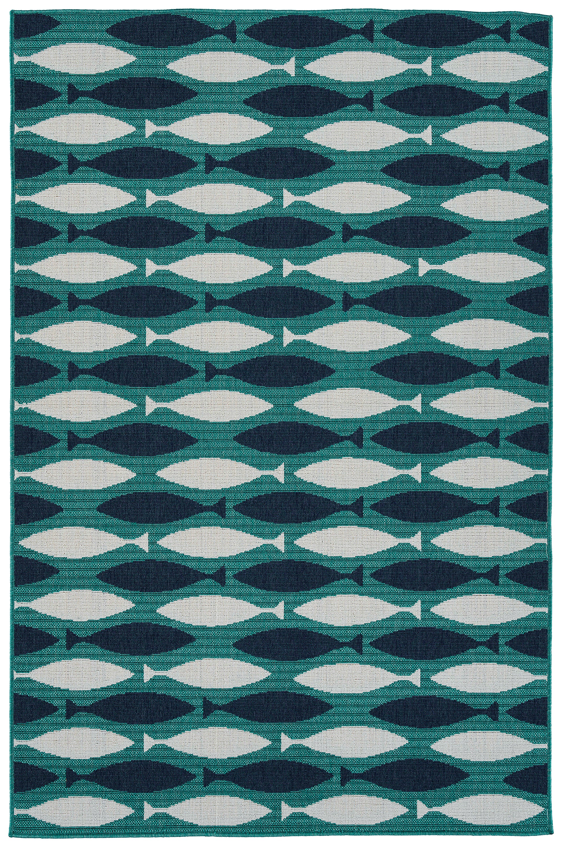 Contemporary, Transitional, Animal Print, Nautical, Textured 1'9" X 3' Rectangle Throw Rug Blue Polypropylene