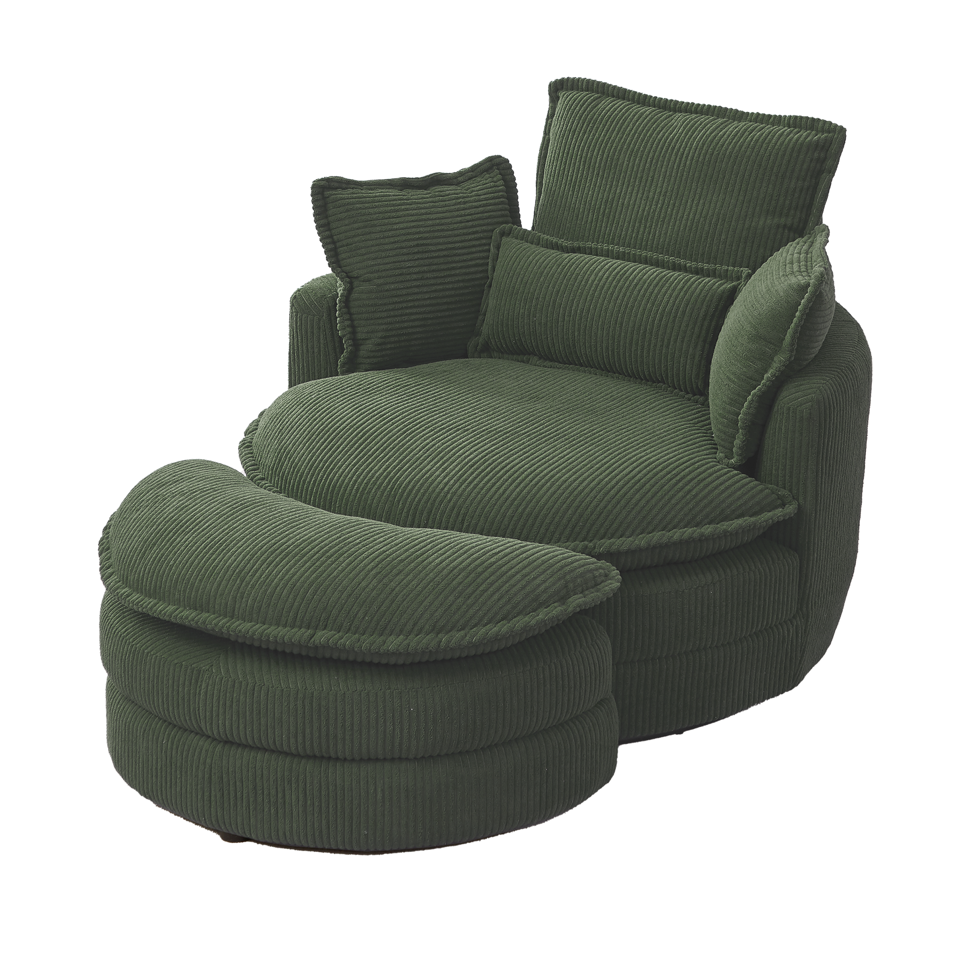 38"W Oversized Swivel Chair With Moon Storage Ottoman For Living Room, Modern Accent Round Loveseat Circle Swivel Barrel Chairs For Bedroom Cuddle Sofa Chair Lounger Armchair, 4 Pillows,Corduroy Green Foam Corduroy 1 Seat