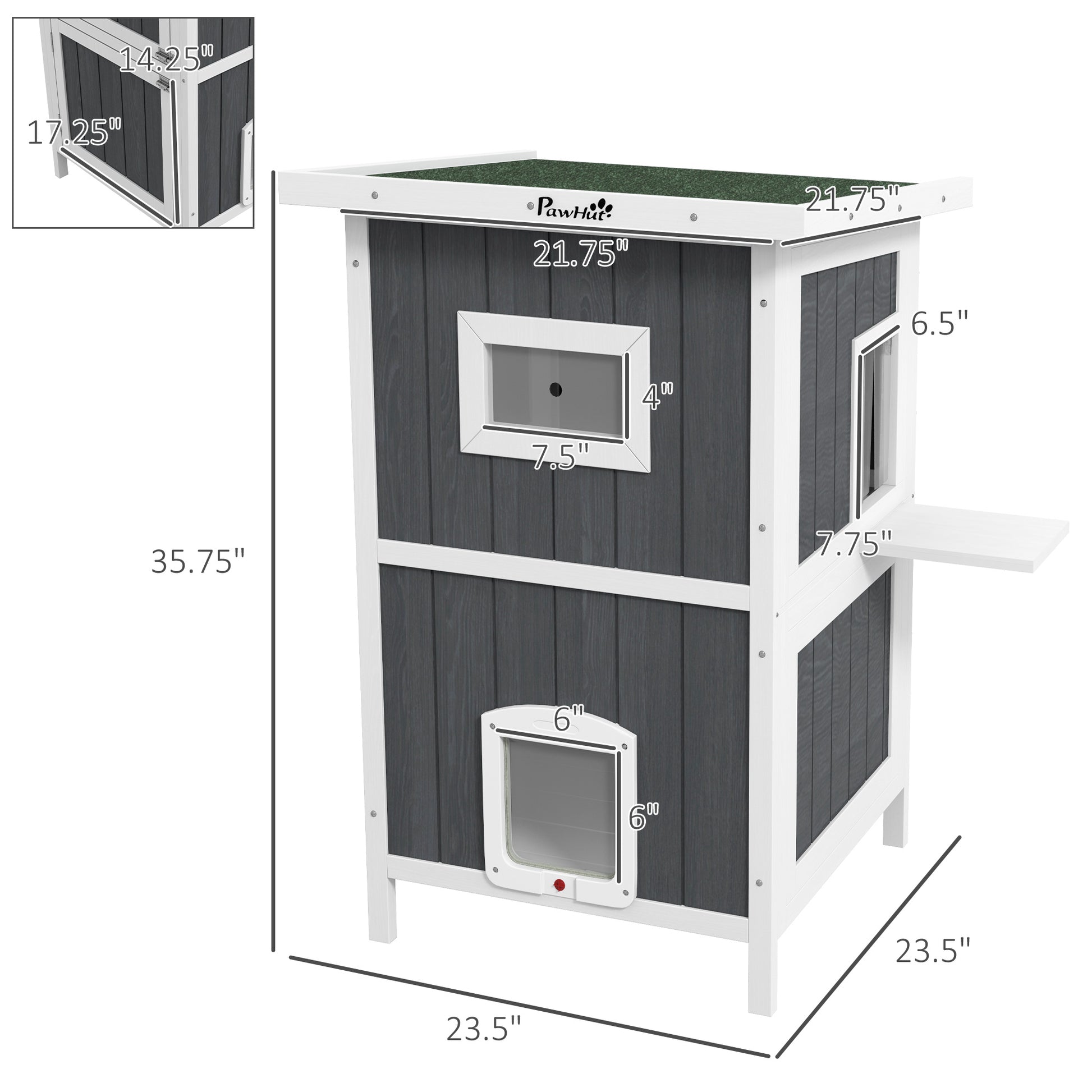 Pawhut Outdoor Cat House, Wooden Cat House 2 Tiers Cat Shelter With Weatherproof Roof, Removable Floor, Escape Doors, For 1 2 Cats, Gray Gray Wood