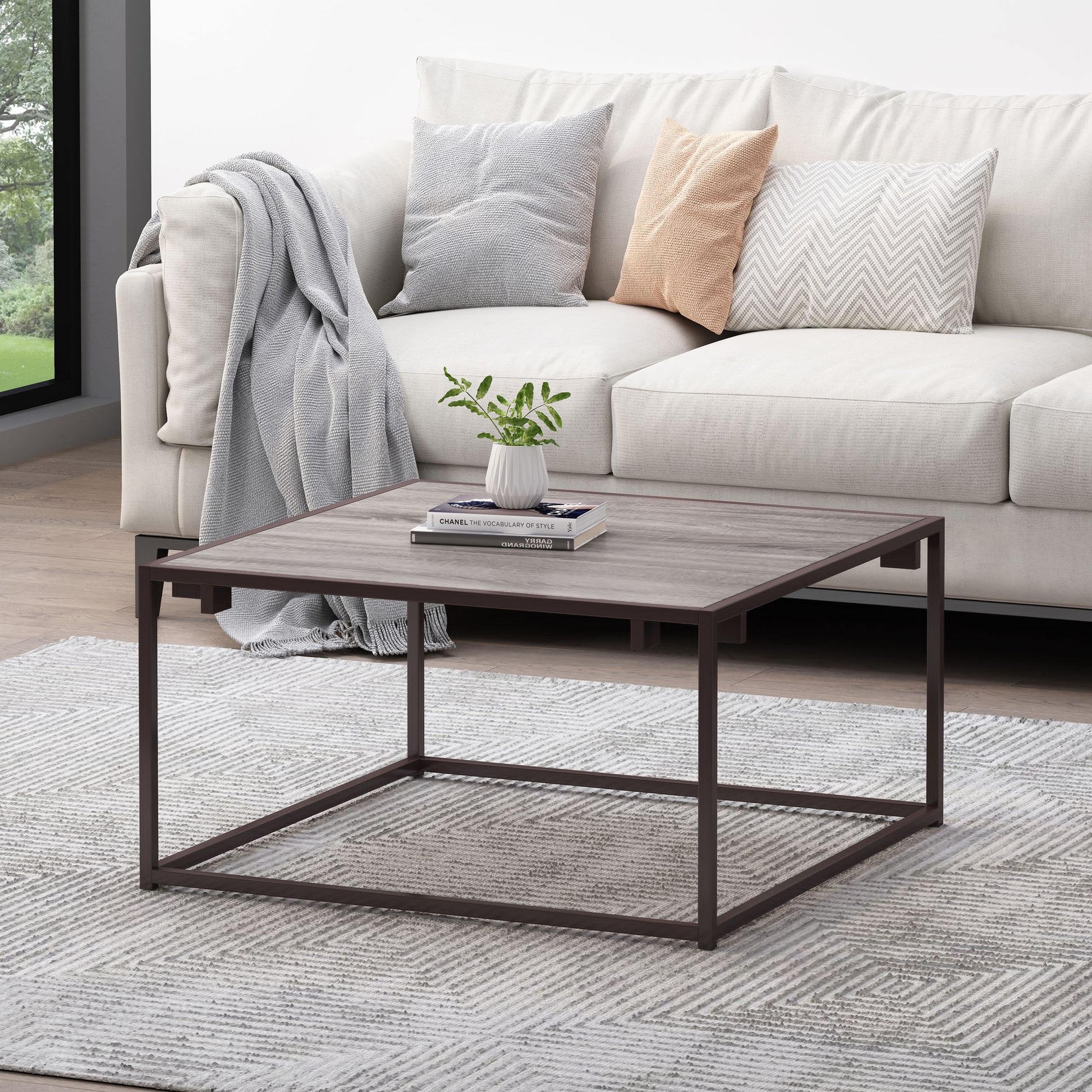 Modern Industrial Coffee Table, Gray And Bronze Grey Primary Living Space Coffee & End Tables Rectangular Mdf