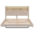 Queen Size Upholstered Floating Bed With Led And Storage Headboard, Beige Box Spring Not Required Queen Beige Wood Bed Frame Linen Upholstered