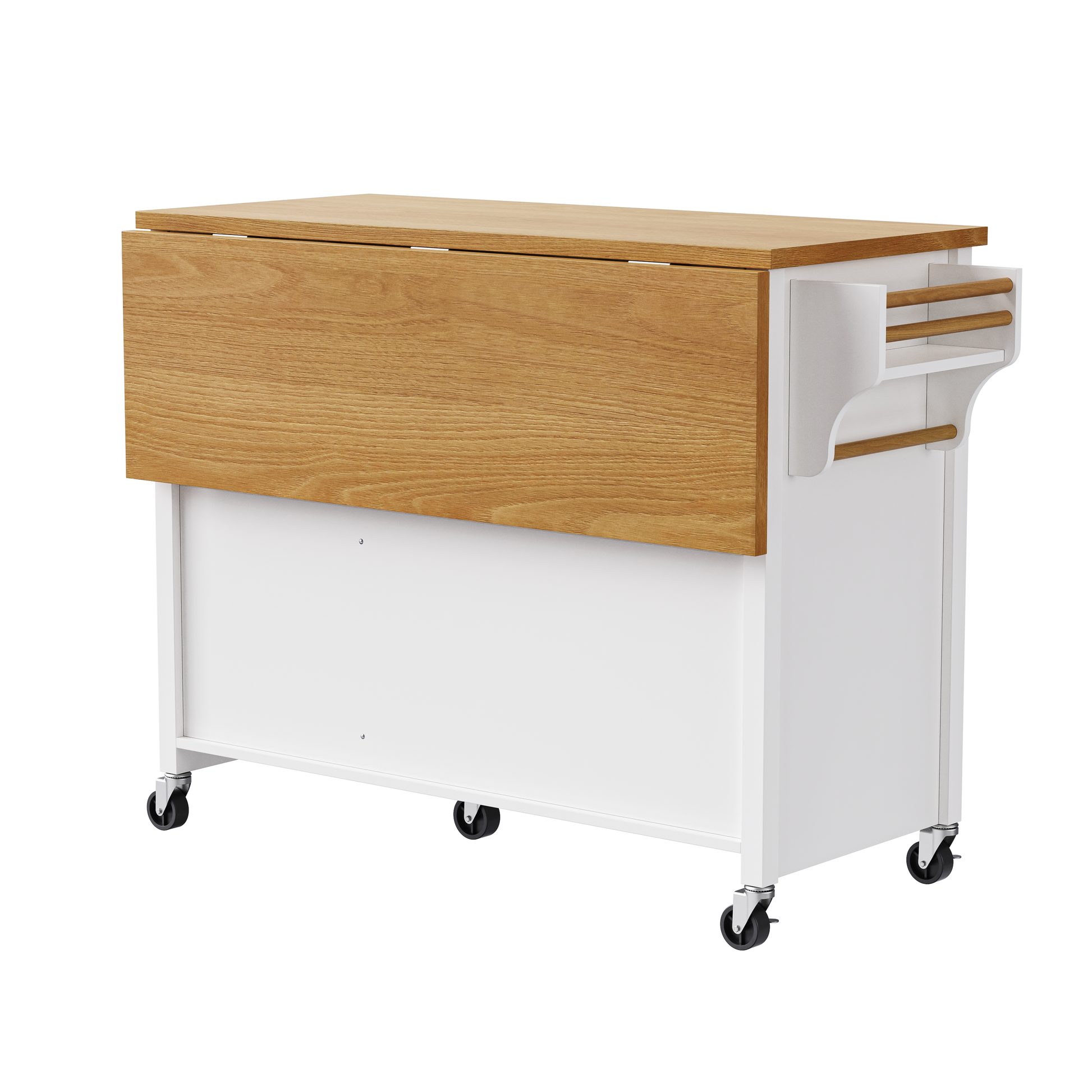 K&K 52'' Kitchen Island With Drop Leaf, Embossed Texture Kitchen Island On Wheels With Spice Rack, Towel Rack, 2 Doors And 5 Drawers, Kitchen Storage Cart With Adjustable Shelf For Kitchen, White