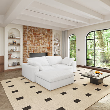 Cloud Modular Sectional Sofa Couch For Living Room,80"Down Filled Comfort Sofa ,2 Seater 1Ottoman Couches For Livingroom Apartment,Sofa Cover Washable And Replaceable 2Seaters 1Ottoman White Polyester Primary Living Space Soft Down Filling,Fabric,Foam 3