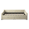 Full Size Daybed With Drawers Upholstered Tufted Sofa Bed, With Button On Back And Piping On Waved Shape Arms Beige Full Beige Wood Fabric