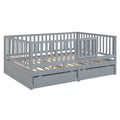 Full Size Wood Daybed With Fence Guardrails And 2 Drawers, Split Into Independent Floor Bed & Daybed, Gray Old Sku :Lp000882Aae Full Gray Solid Wood Mdf