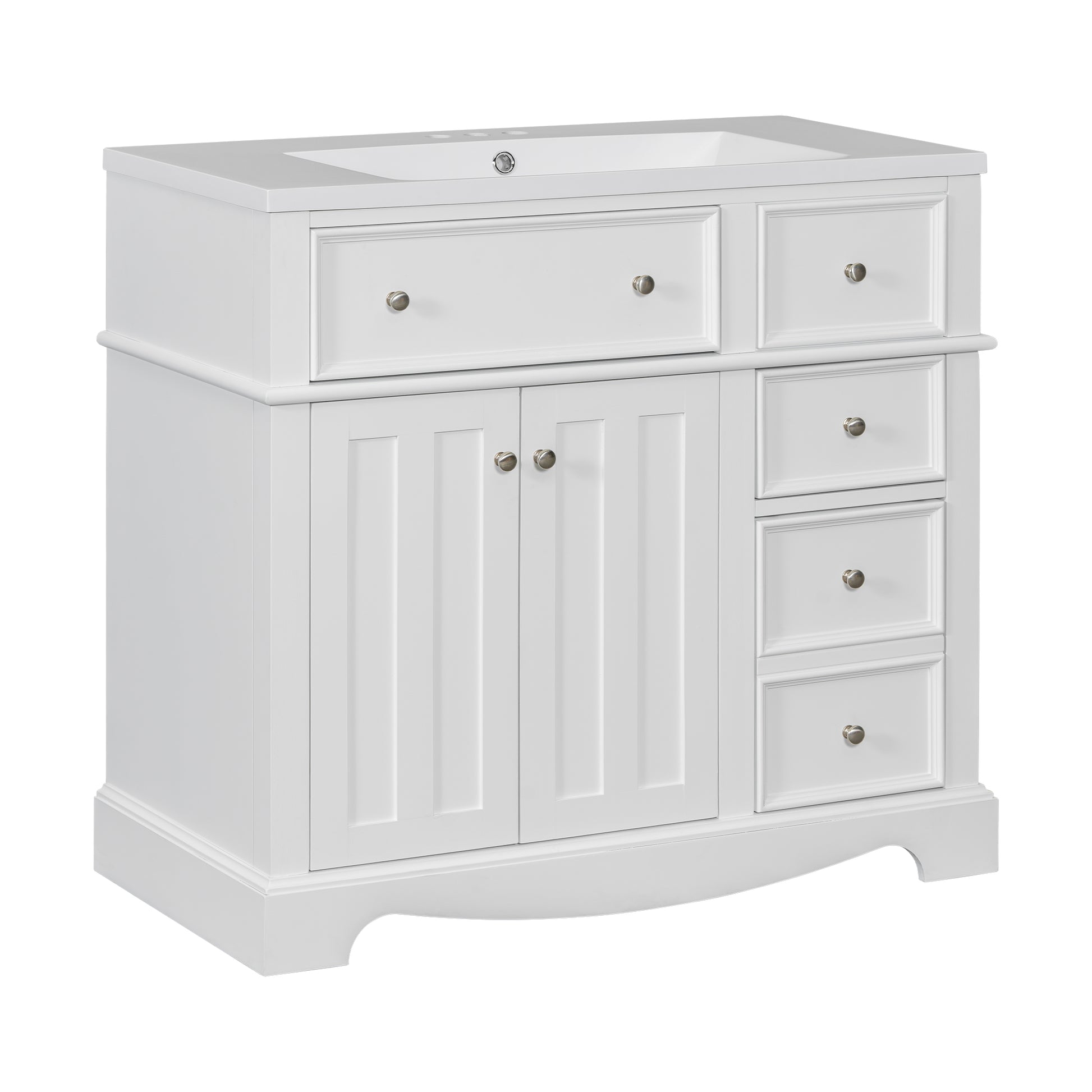 36'' Bathroom Vanity With Resin Sink Combo, Solid Wood Frame Bathroom Storage Cabinet, Freestanding Vanity Set With 3 Drawers& Adjustable Shelf White Bathroom Modern Solid Wood Mdf Resin