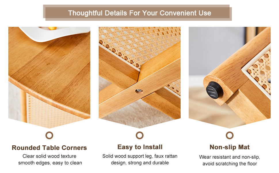 Chinese Countryside Retro Solid Wood Round Table, Simple Modern Imitation Rattan Table, Wooden Table, Desk. Suitable For Dining Room, Living Room, Office Wood Rubber Wood