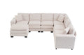 Modern U Shaped 6 Seat Sectional Sofa Couch With One Ottoman And Three Toss Pillows ,Modular Sofa For Living Room,Corduroy Sofa White Corduroy 7 Seat