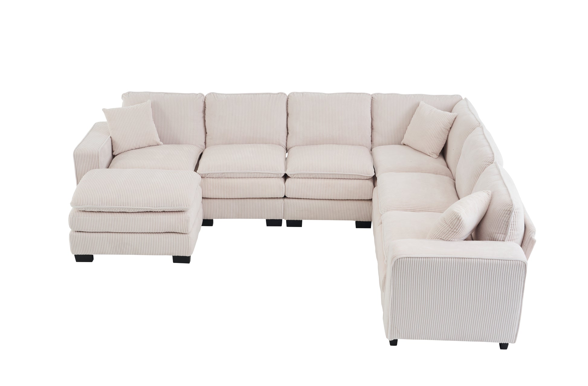 Modern U Shaped 6 Seat Sectional Sofa Couch With One Ottoman And Three Toss Pillows ,Modular Sofa For Living Room,Corduroy Sofa White Corduroy 7 Seat