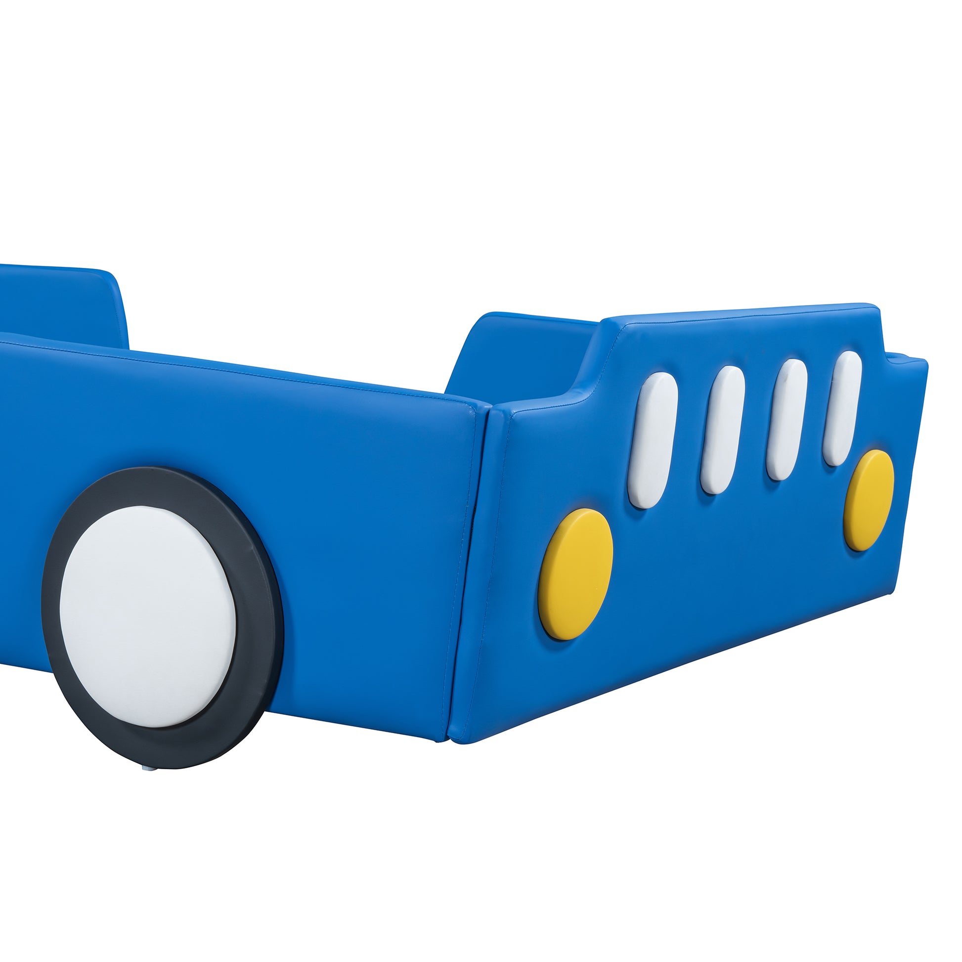 Twin Size Race Car Shaped Platform Bed With Wheels,Blue Twin Blue Pu Leather