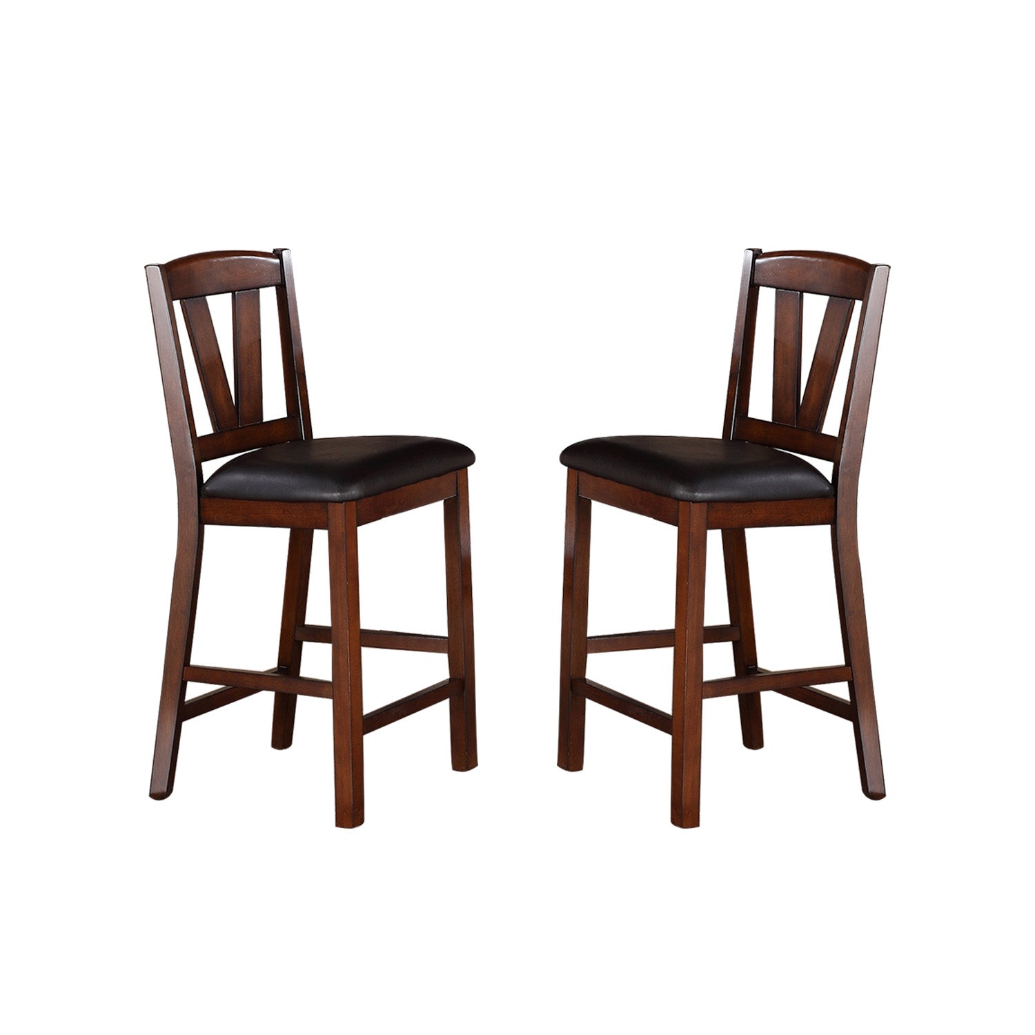 Dining Chairs With Black Faux Leather Seat, Walnut Set Of 2 Solid Walnut Dining Room Rectangular Set Of 2 Rubber Wood