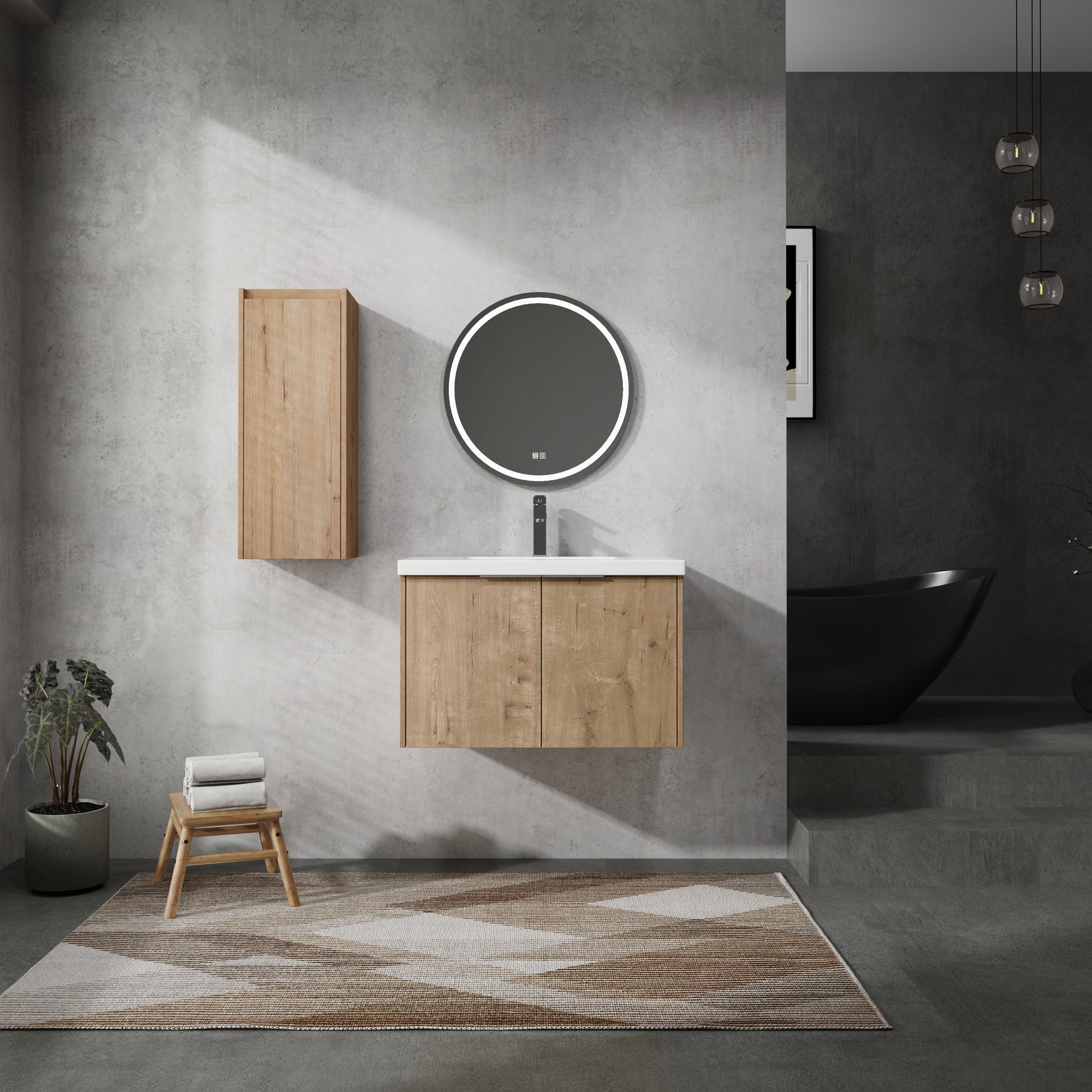 30" Wall Mounted Bathroom Vanity With Sink And Side Cabinet, Soft Close Doors,00112Imo 00630Imo Combination Cabinet Kd Packing Imitative Oak Bathroom Modern Plywood Plywood