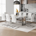 Table And Chair Set, Modern And Minimalist Dining Table. Imitation Marble Glass Sticker Desktop, Stainless Steel Legs, Stable And Beautiful. Comfortable Pu Seats. Dt 69 White Silver Glass