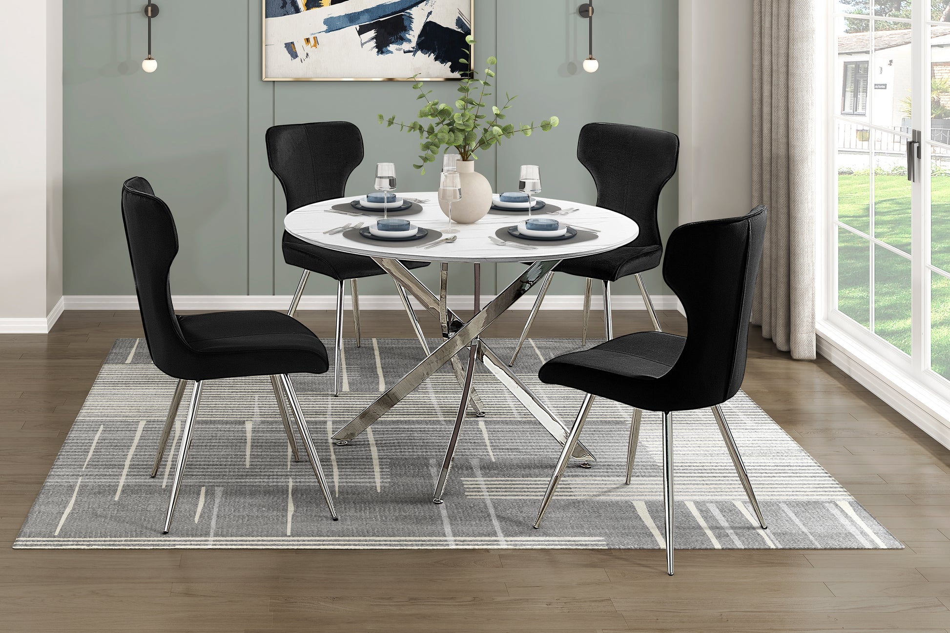 Ultra Modern Dining Furniture Set Of 2 Side Chairs Black Velvet Upholstery Chrome Finish Metal Legs Black,Chrome Dining Room Ultra Modern Side Chair Set Of 2 Metal