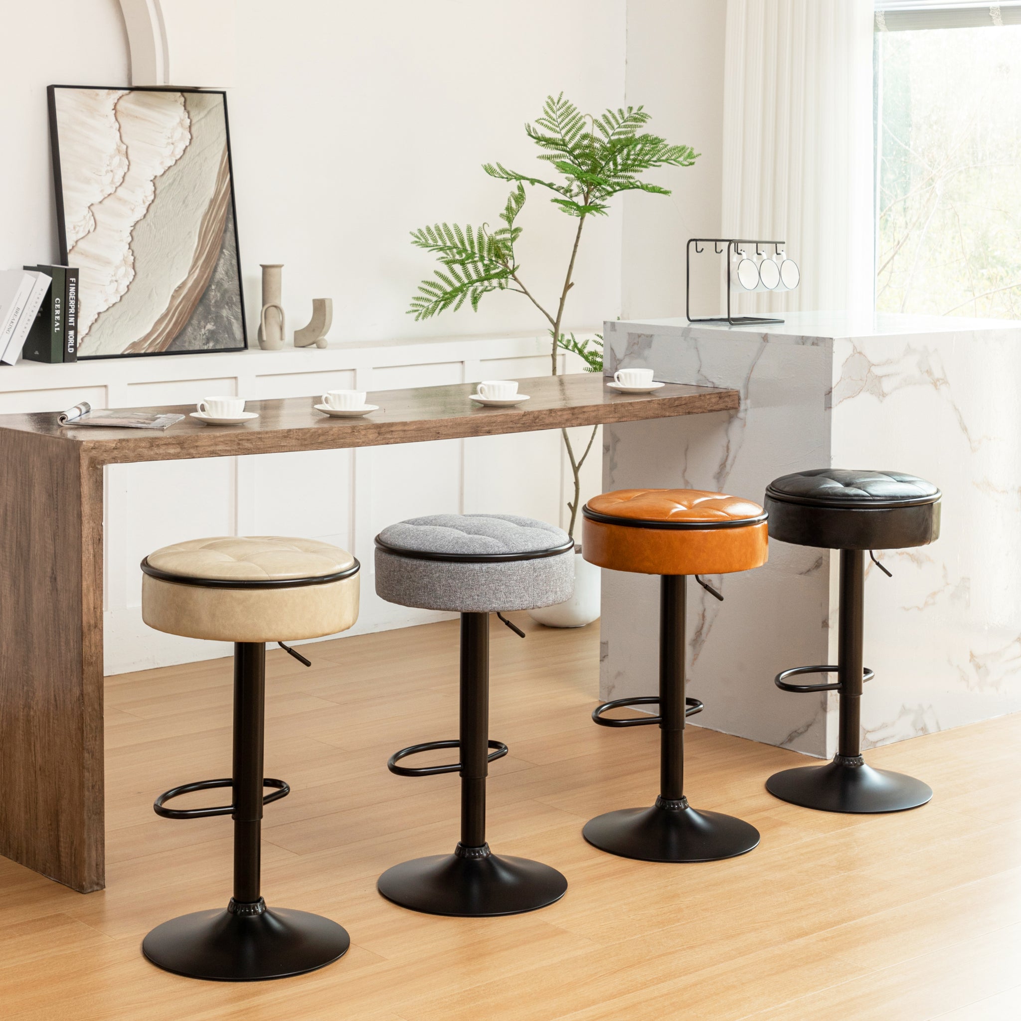 Round Storage Bar Stool Set Of 2, Grey Linen Height Adjustable Barstool, 360 Counter Height Swivel Stool, Armless Bar Chair With Metal Frame For Kitchen Counter Dining Living Room Grey Set Of 2 Foam Linen