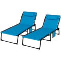 Outsunny Folding Chaise Lounge Set With 5 Level Reclining Back, Outdoor Lounge Tanning Chair With Padded Seat, Side Pocket & Headrest For Beach, Yard, Patio, Sky Blue Blue Steel