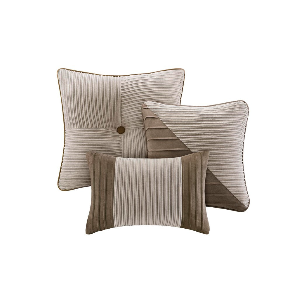 7 Piece Micro Corduroy Comforter Set Taupe King King Taupe Polyester