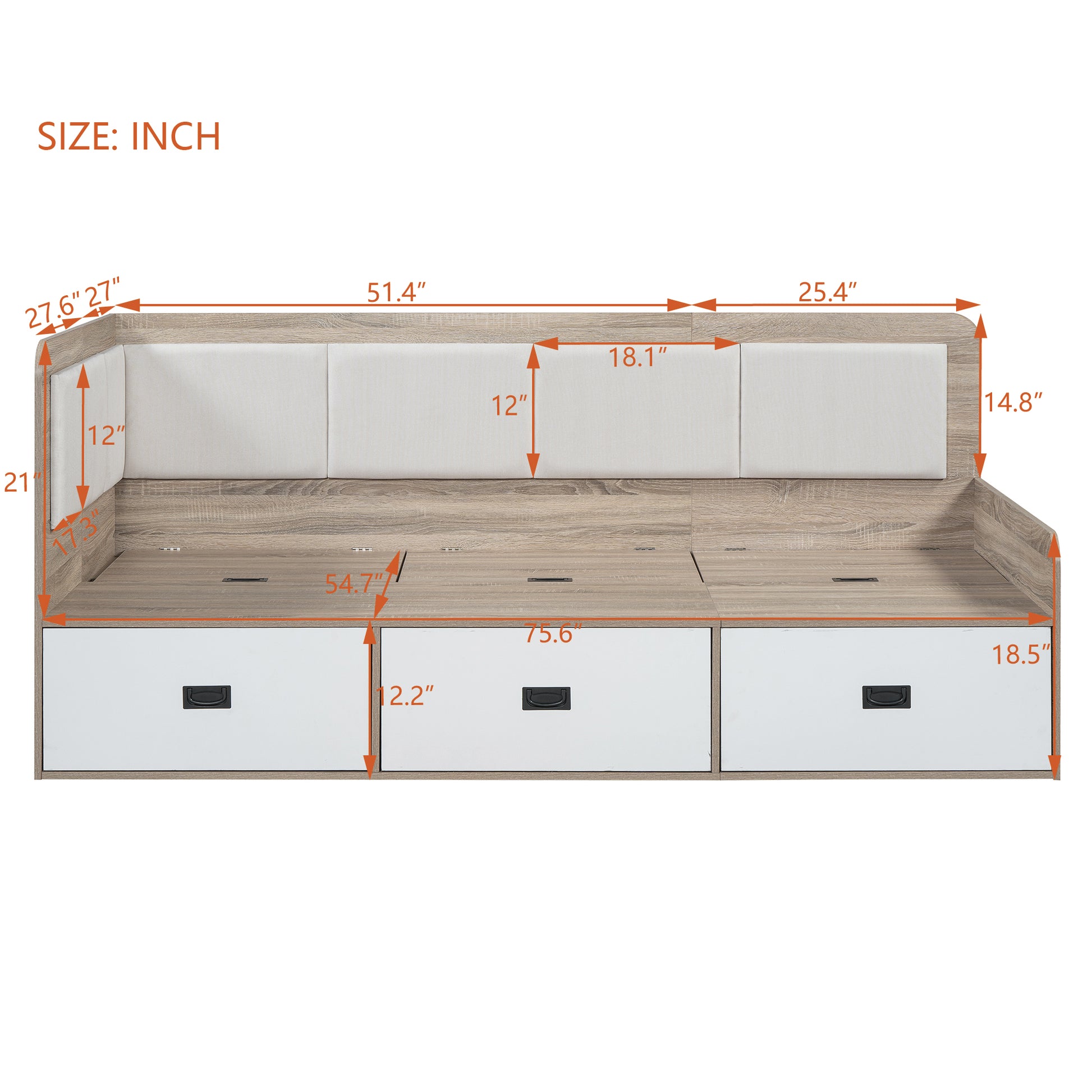 Full Size Daybed With Three Drawers And Three Storage Compartments, Nature Beige Full Beige Natural Mdf