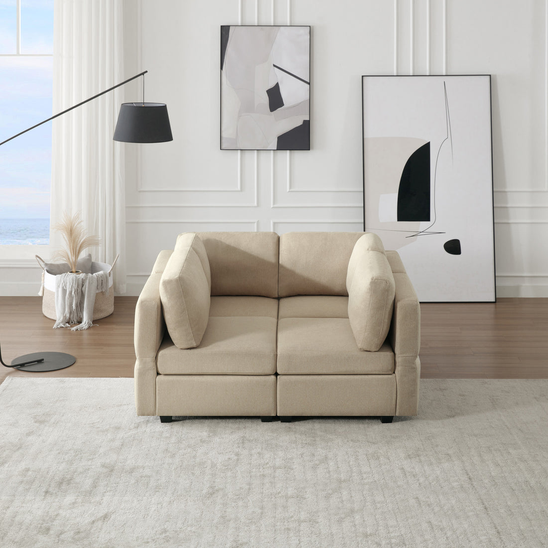 4 Seat Sofa Bed Upholstered Sofa Sleeper, Space Saving Sof Bed2 Seat Sofa With Storage Space Under Seatsall Arms And Backs Adjustabled For Ultimate Comfort Seating Beige Beige Polyester 4 Seat