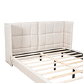 Queen Size Upholstered Platform Bed With Led Lights And U Shaped Headboard, Linen Fabric, Beige Queen Beige Wood Metal