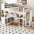Metal Loft Bed With Wardrobe And L Shaped Desk, Full Size Loft Bed With Storage Cubes And Shelves, Heavy Duty Loft Bed For Kids Teens Adults, White Pre Sale Date: August 10Th Full Off White Metal