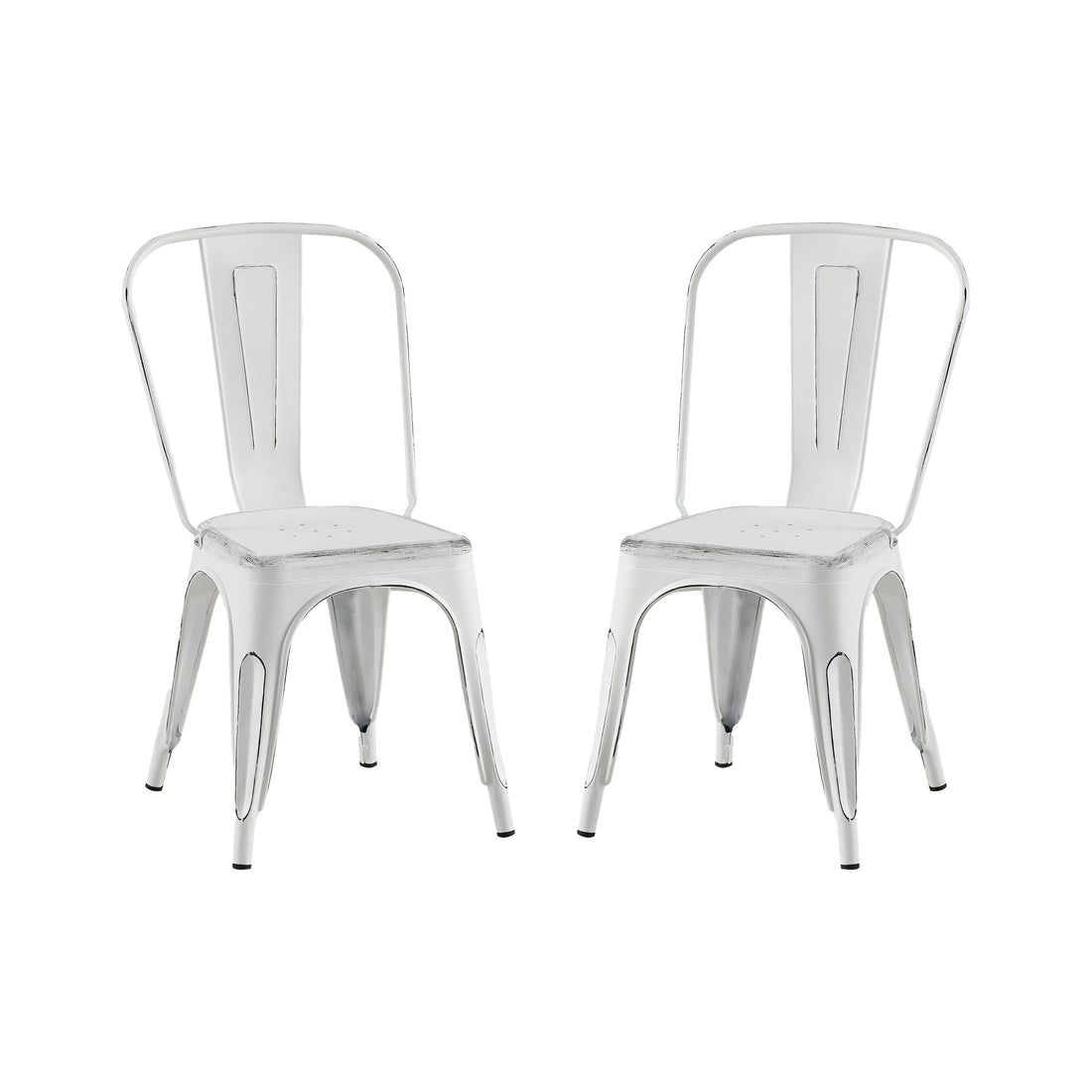 2Pc Modern Sanded Matte White Finish Metal Dining Room Kitchen Bar Chairs Contemporary Aesthetic 18 Inch Seat Height Standard Dining Matte White Dining Room Wipe Clean Square