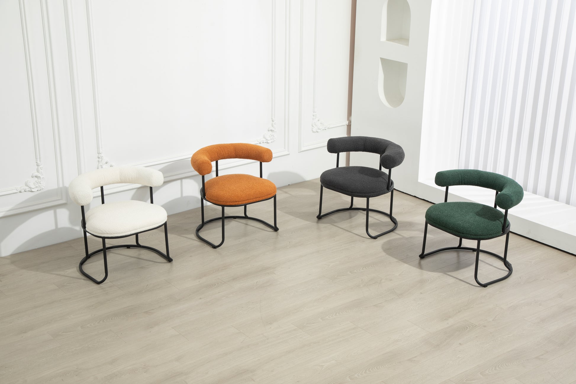 Coolmore Boucle Dining Chairs Set Of 2, Mid Century Modern Curved Backrest Chair, Round Upholstered Kitchen Chairs Orange Boucle Orange Foam Mdf Metal