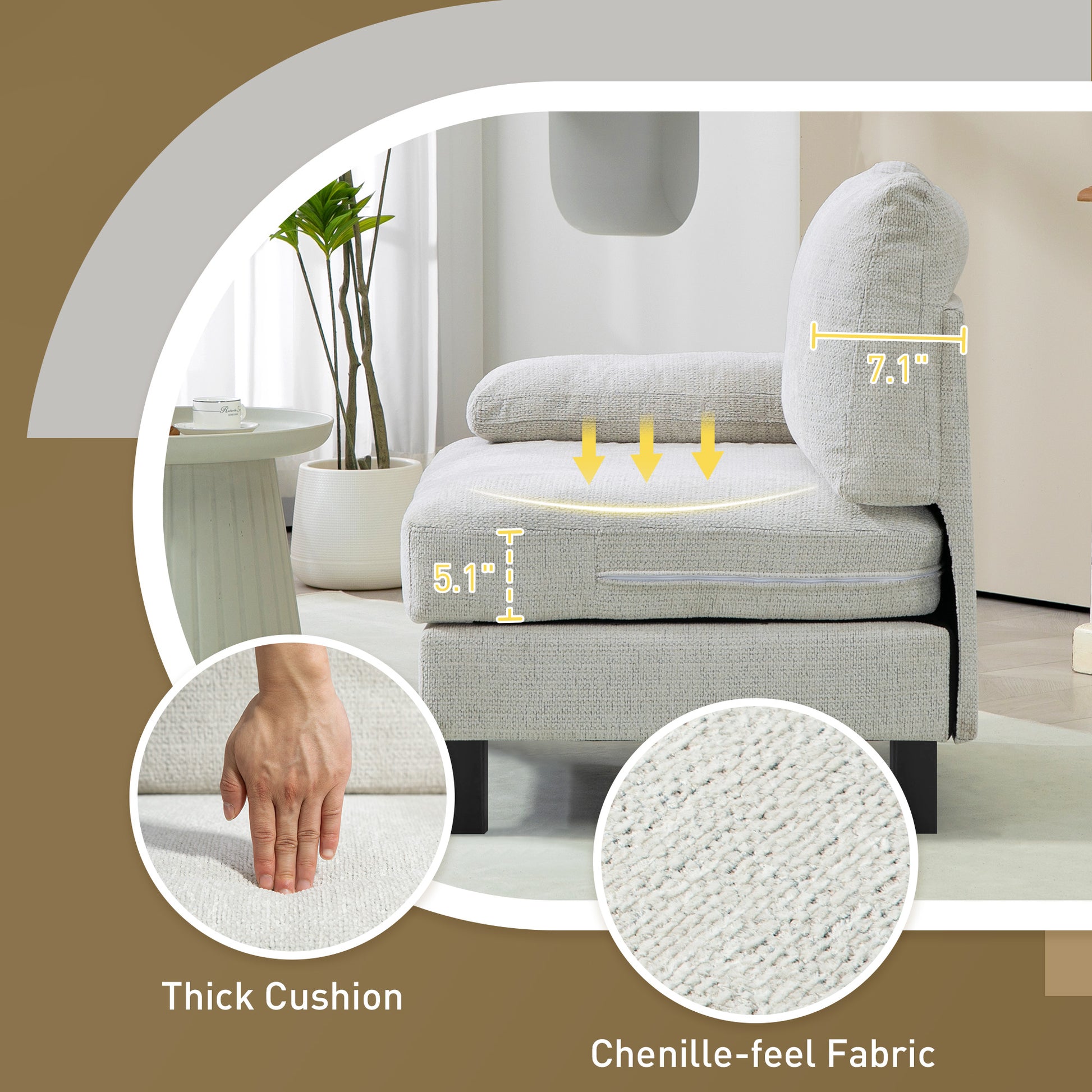 Homcom Module For Modular Sectional Sofa, Left Facing Armchair With Wood Legs And Pocket Spring For Living Room, Bedroom, Cream White Cream White Polyester 1 Seat