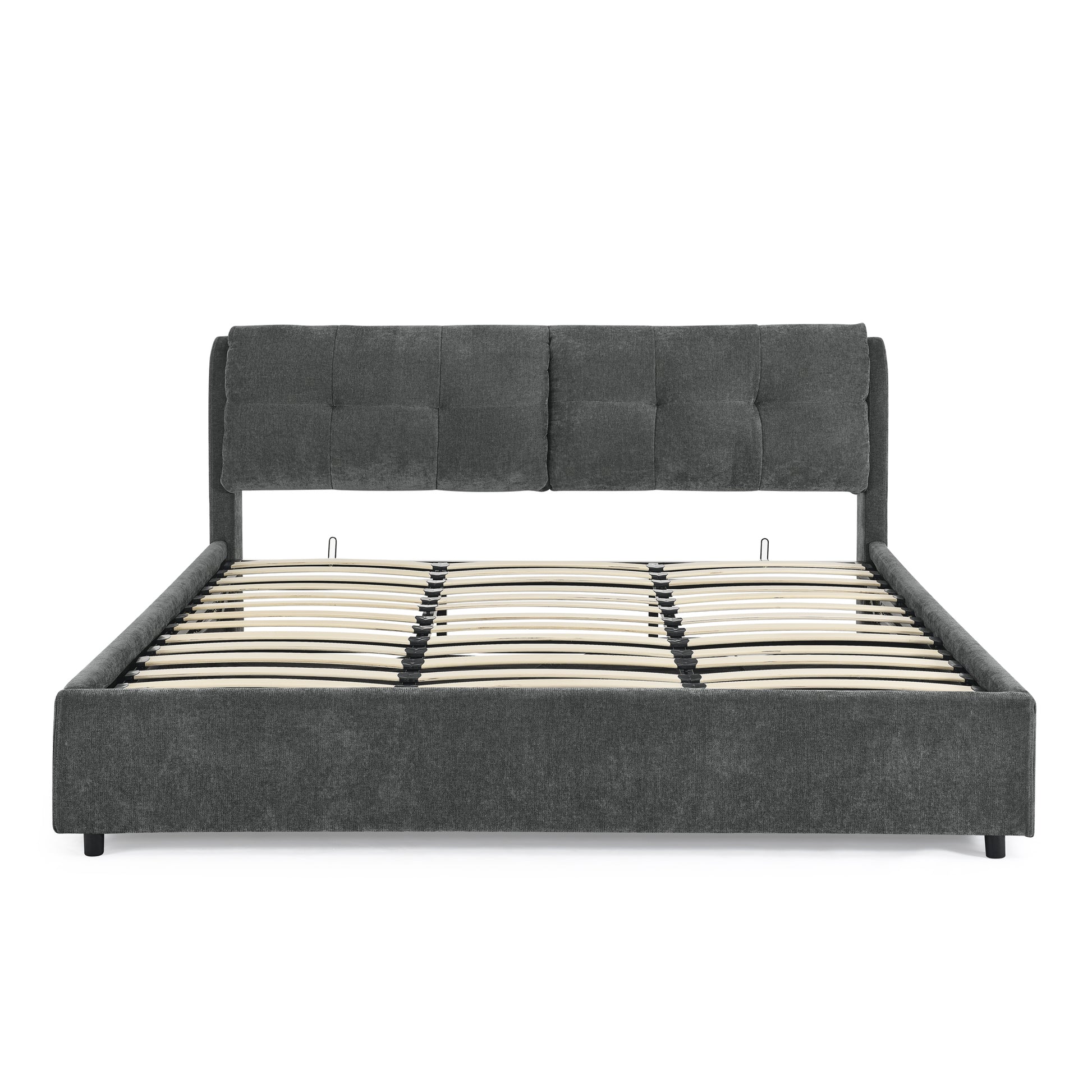 King Size Storage Upholstered Hydraulic Platform Bed With Integrated Headboard, Chenille Fabric, Gray King Gray Bedroom Luxury,Modern Chenille Chenille