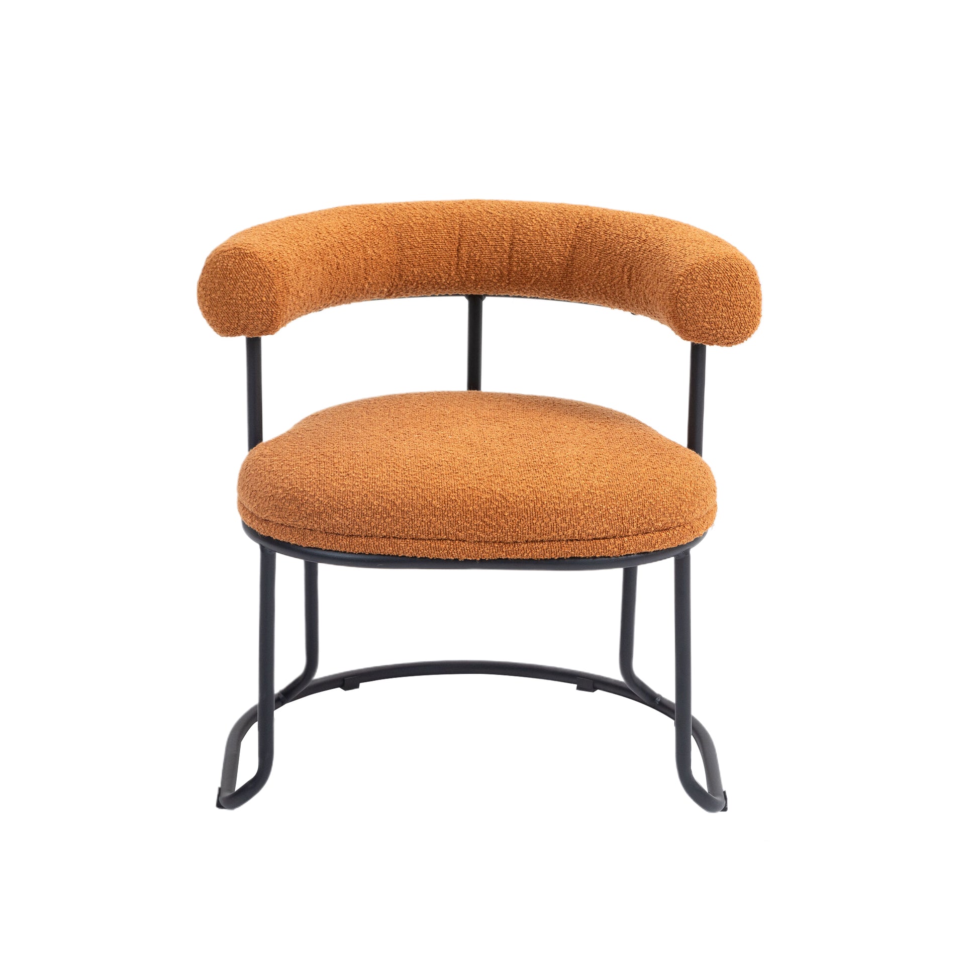 Coolmore Boucle Dining Chairs Set Of 2, Mid Century Modern Curved Backrest Chair, Round Upholstered Kitchen Chairs Orange Boucle Orange Foam Mdf Metal
