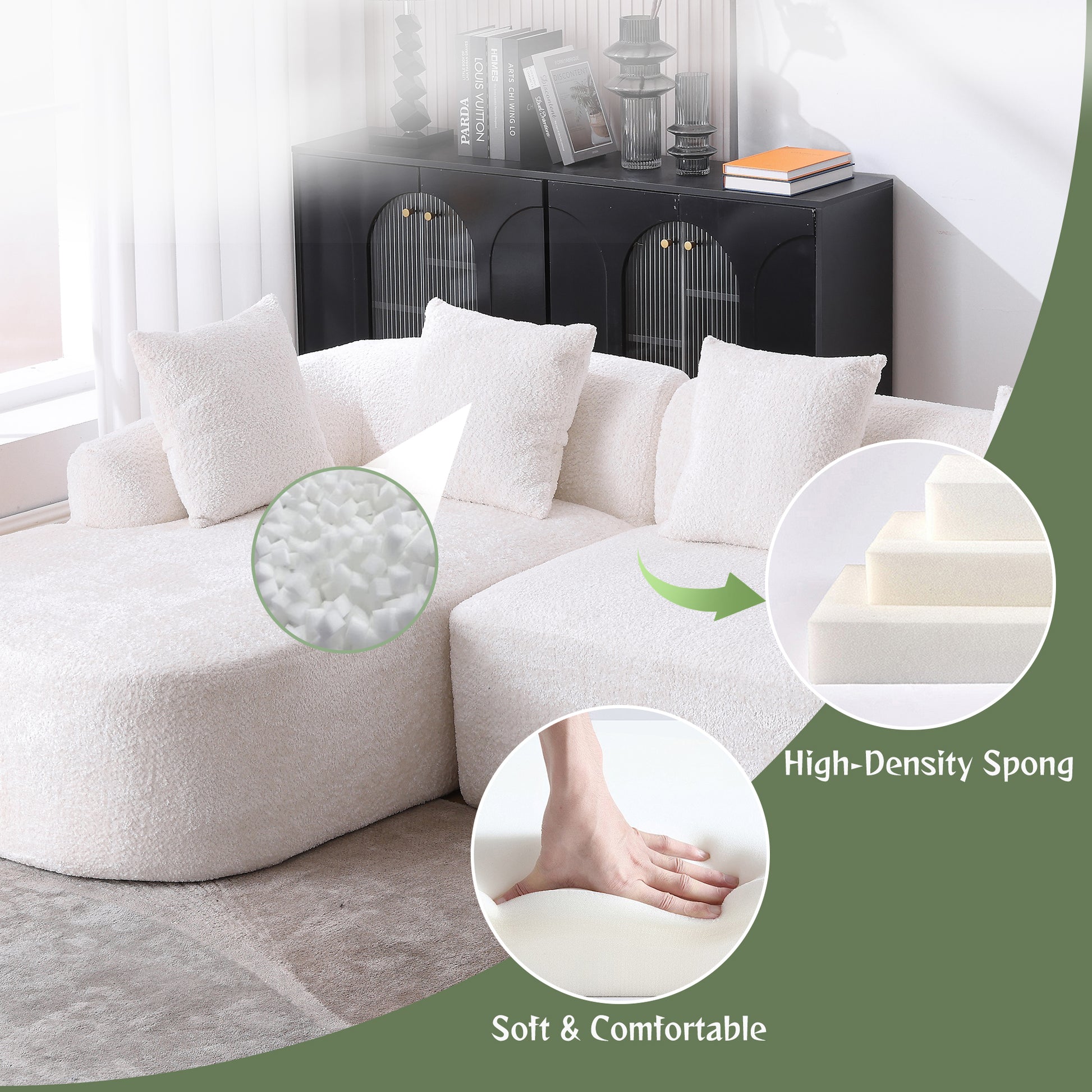 Coolmore Boucle Sofa 3 Seater For Living Room Oversized Comfy Sofa L Shape Sofa Couch With Chaise Home Furniture Sleeper Sectional Sofa For Apartment, Office Left Hand Facing Beige Beige Primary Living Space Foam Boucle 3 Seat