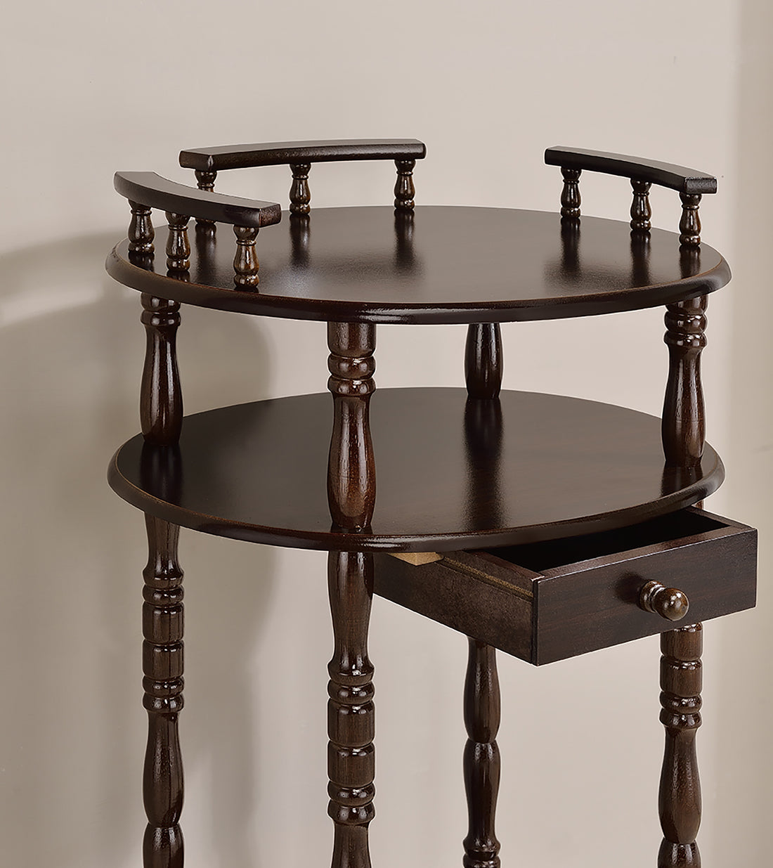 28" Tall 3 Tier Wooden Phone Table With Cherry Finish Cherry Wood