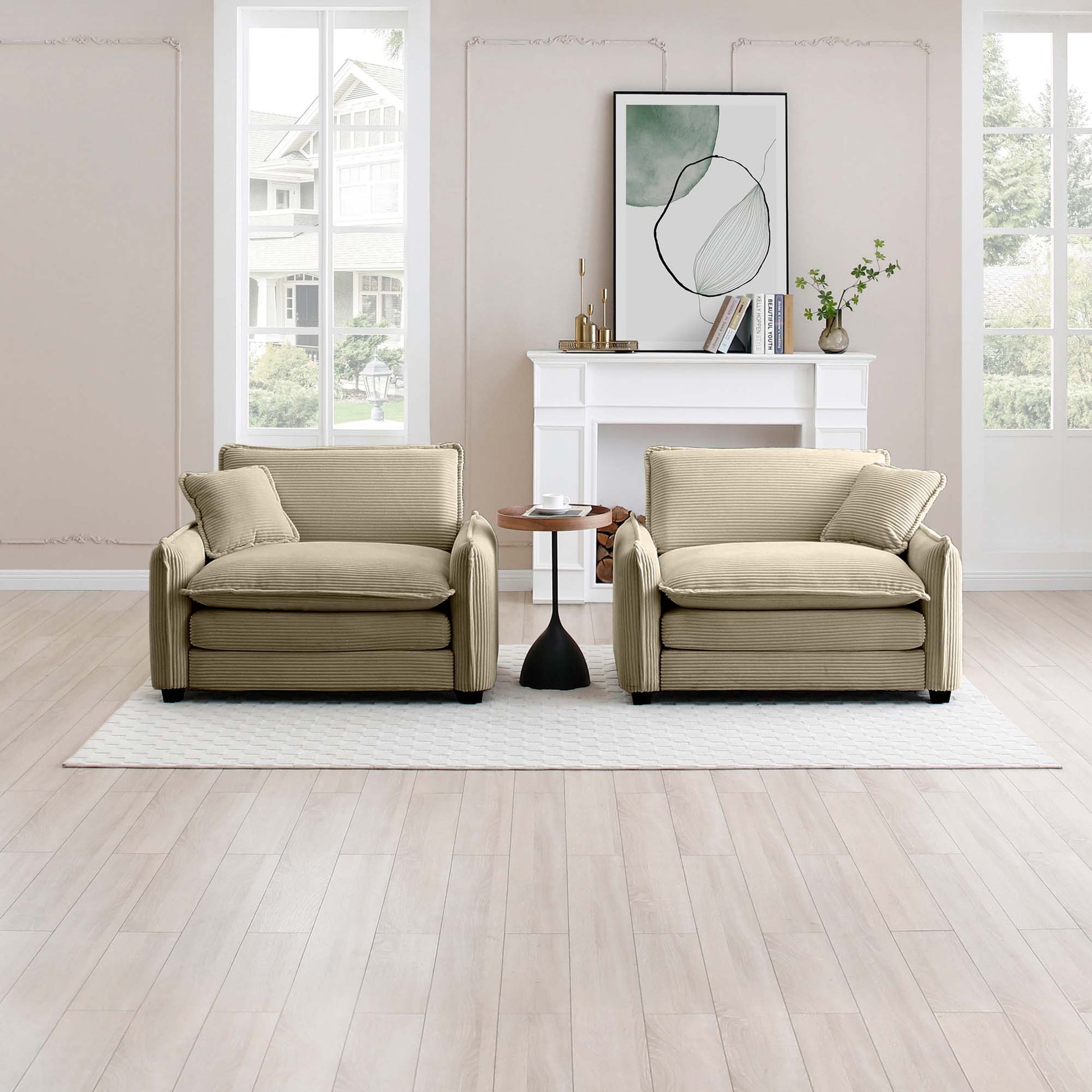 Tan Corduroy,Luxurious And Sophisticated Deep Seated Sofa Set With Two Single Deep Seat Sofa Suitable For Living Room And Office Tan Corduroy 2 Seat