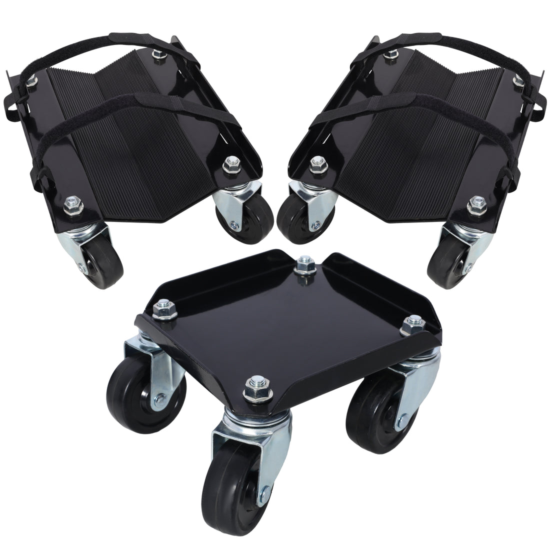 Snowmobile Dolly Heavy Duty Carries Up To 1500Lbs V Slide With 2.5" Swivel Casters Rubber Pad Protecting Skis And 2 Pairs Of Heavy Duty Straps Firmly Attaching On Skis,Black Color Black Steel