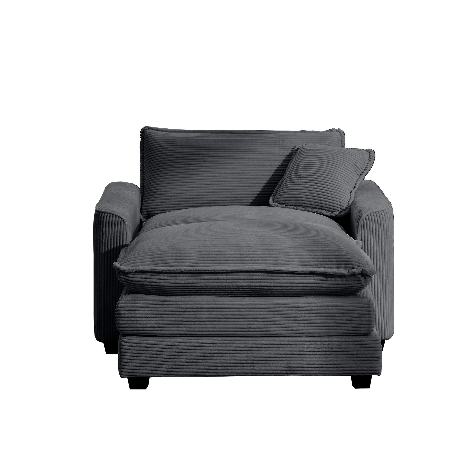 Comfortable Single Chair Deep Seat Sofa With Footstool With One Pillow, Suitable For Living Room And Bedroom, Club Multiple Occasions, Grey Corduroy Fabric Grey Corduroy 1 Seat