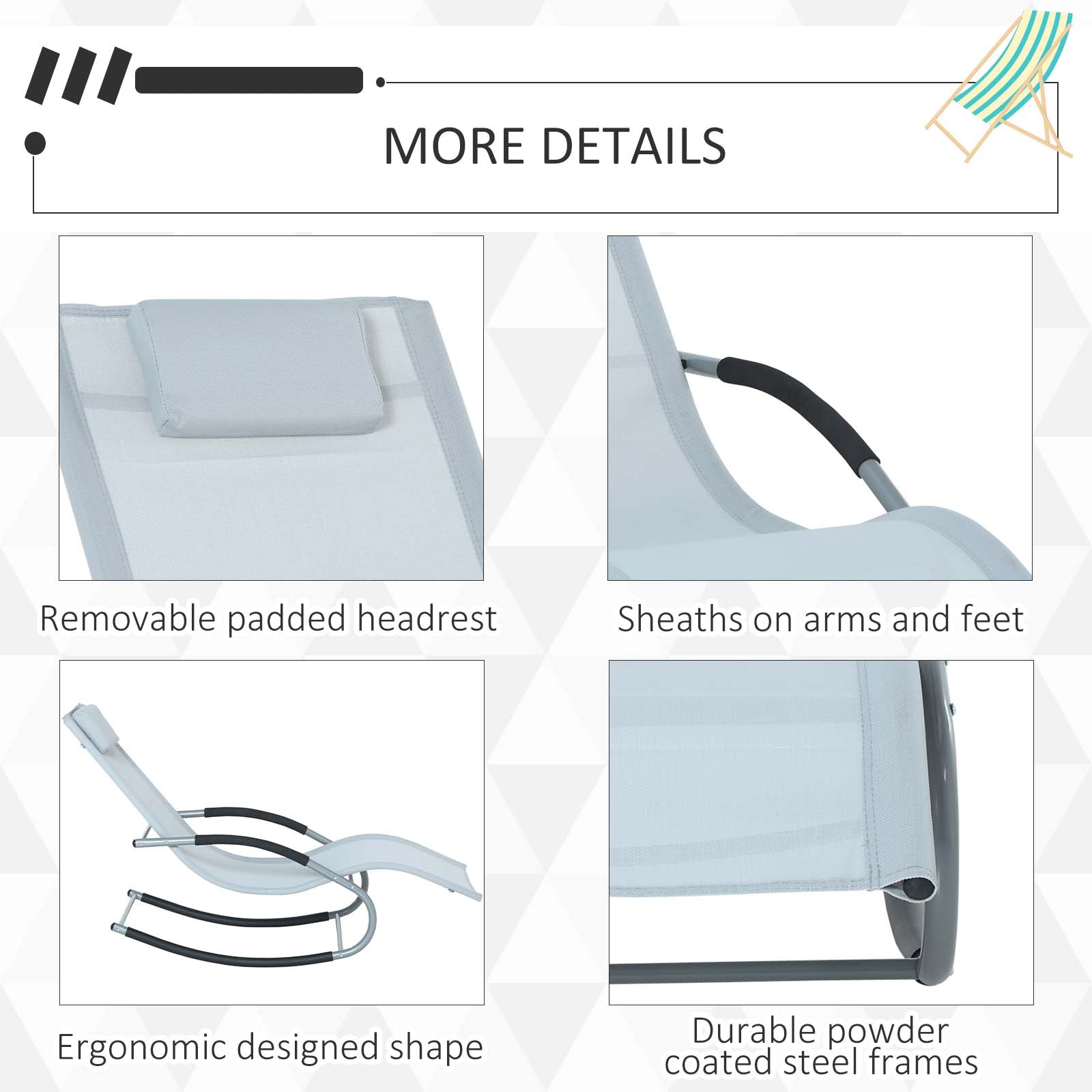 Outsunny Zero Gravity Rocking Chair Outdoor Chaise Lounge Chair Recliner Rocker With Detachable Pillow And Durable Weather Fighting Fabric For Patio, Deck, Pool, Grey Gray Steel
