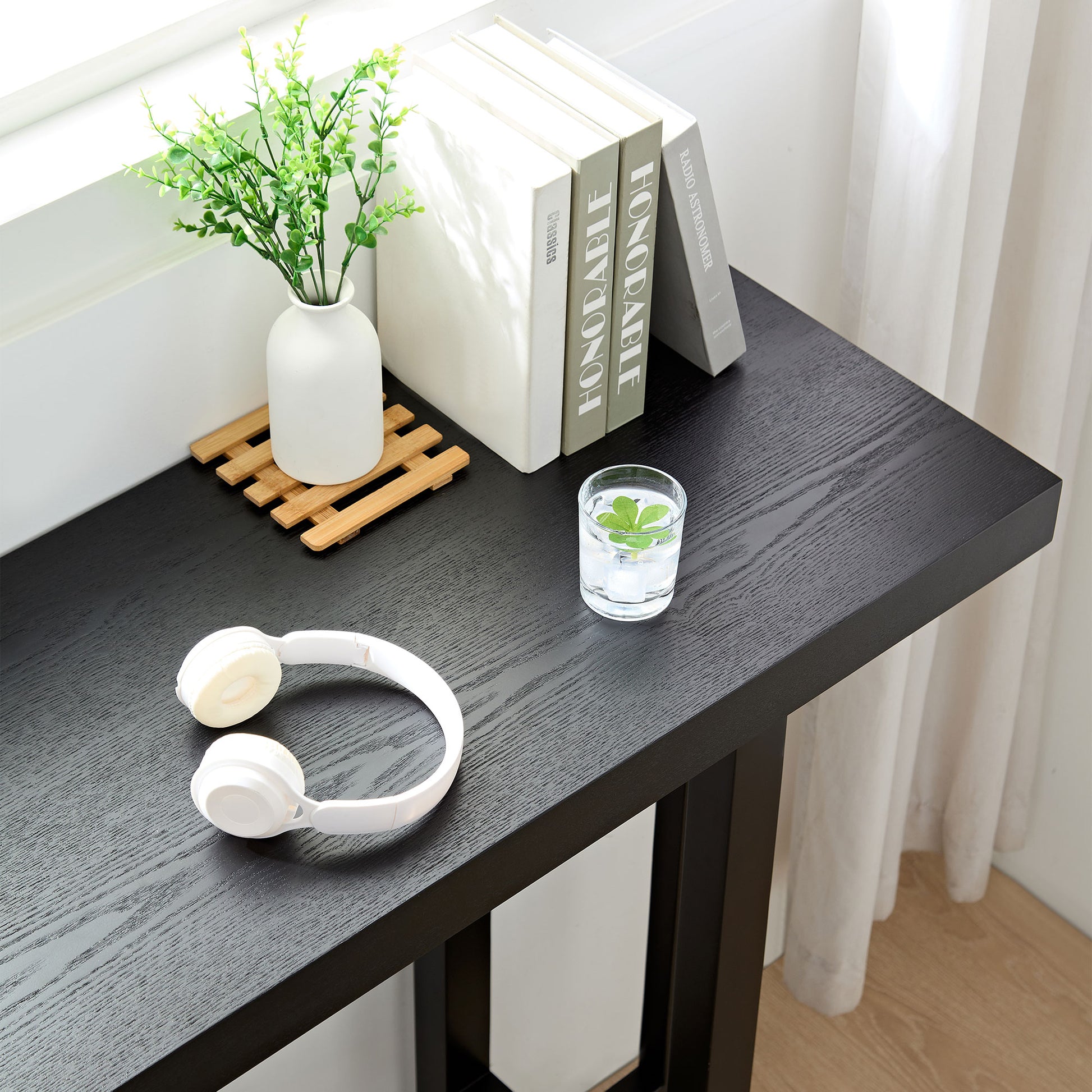 Bar Table,Bar Chair, Extra Long Entryway Table For Entryway, Hallway, Living Room, Foyer, Corridor, Rectangular Wood High Top Kitchen Dining Table, Black Matt Black Solid Wood Mdf