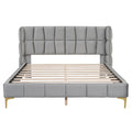 Queen Size Upholstered Velvet Platform Bed, Gray Box Spring Not Required Queen Gray Wood Bedroom Bed Frame Velvet Upholstered