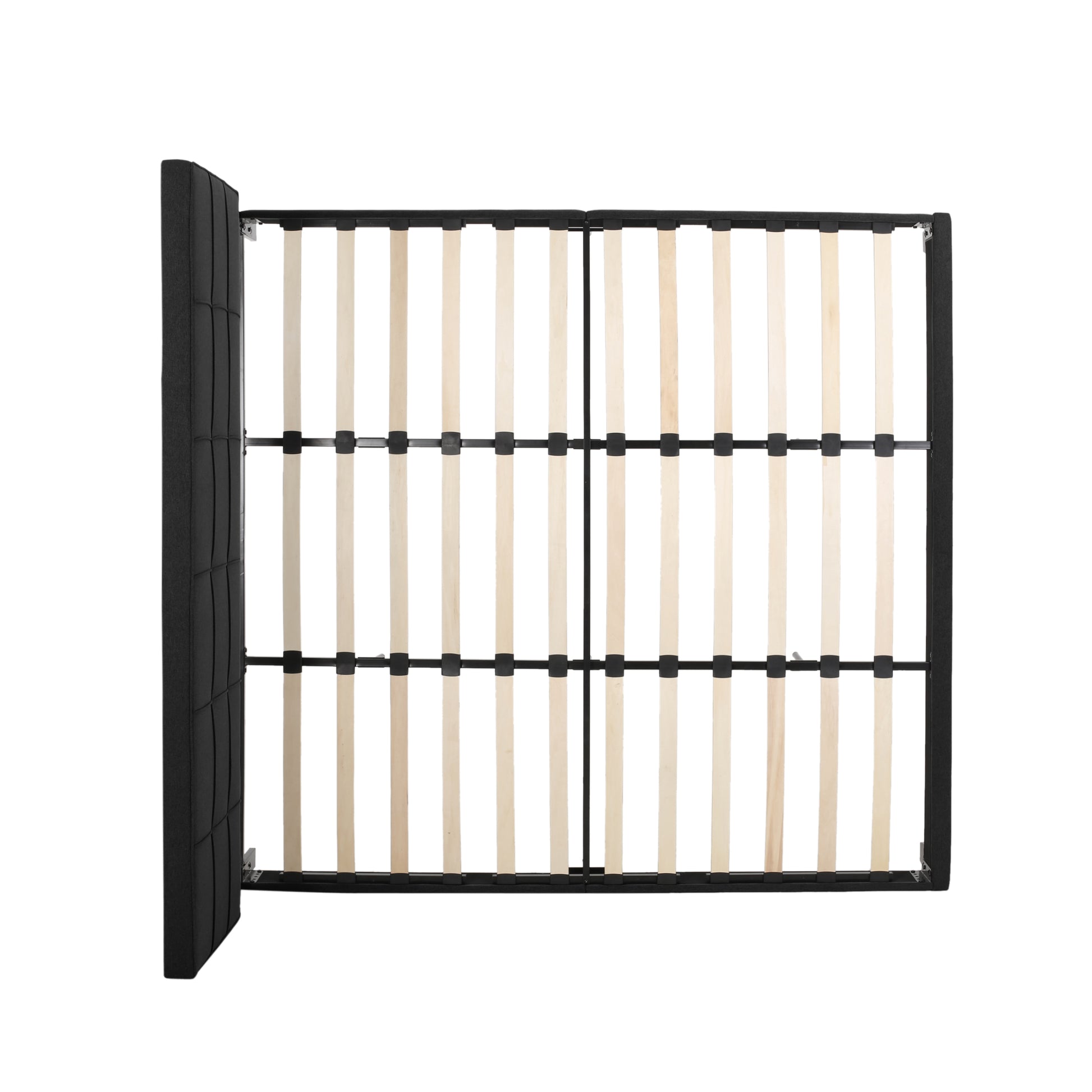 King Size Upholstered Platform Bed Frame With Contemporary Tufted Waffle Stitching, Easy Assembly, Black King Black Fabric