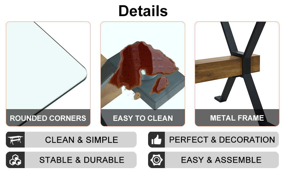 Dining Table. Modern Tempered Glass Dining Table. Large Modern Office Desk With Black Metal Legs And Mdf Crossbars, Suitable For Home And Office Use. Kitchen 70.9 Inches X 35.4 Inches X 30 Inches 1105 Transparent Mdf Glass