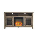 Transitional Electric Fireplace Wood And Glass Tv Stand For Tvs Up To 65