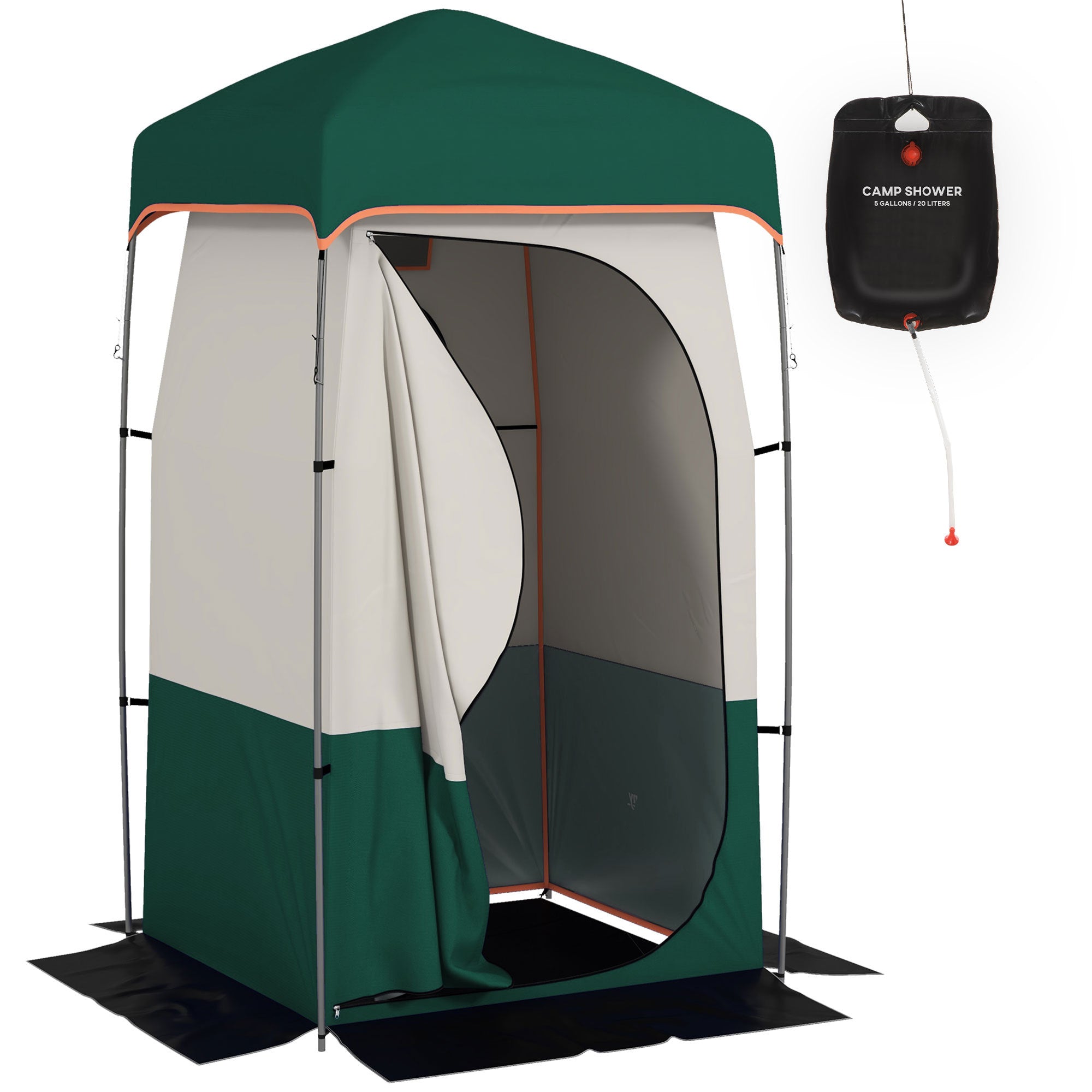 Outsunny Portable Shower Tent, Privacy Shelter, Camping Dressing Changing Tent Room With Solar Shower Bag, Floor And Carrying Bag, Green Green Oxford Fabric